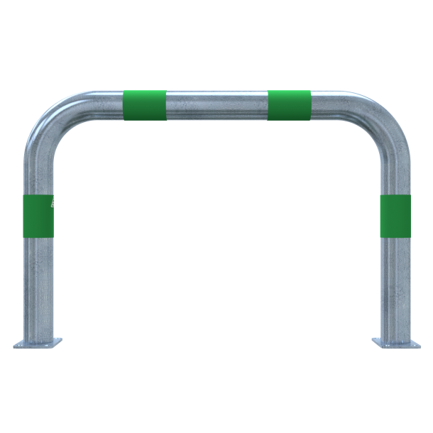Impact protection bars | as e-charging post protection | to be fixed by plugs, | total width: 1000mm, total height: 650mm | hot-dip galvanized with green reflective strips foil type RA1/A